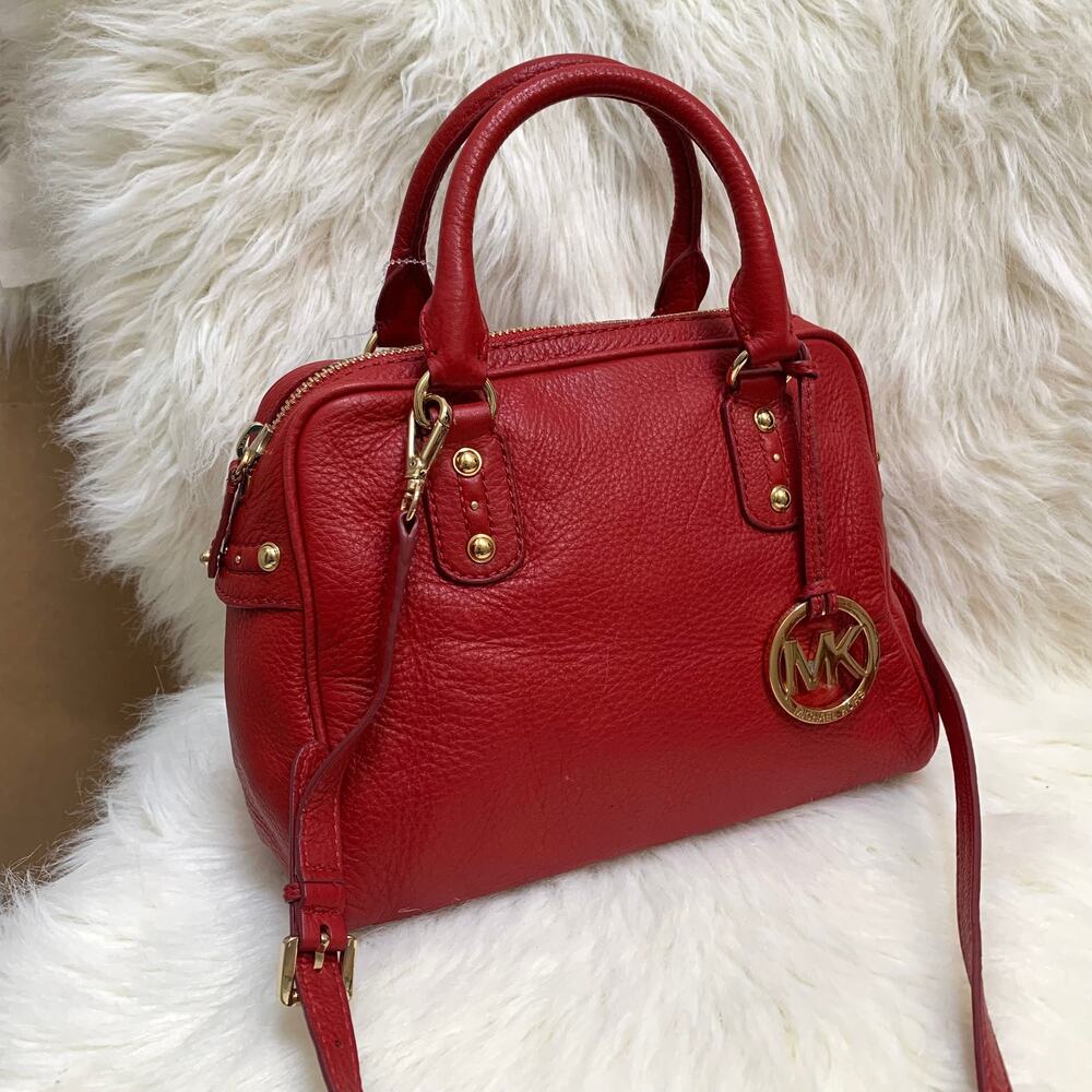 MICHAEL KORS Pebbled Red Leather Small Zip Top Satchel Crossbody